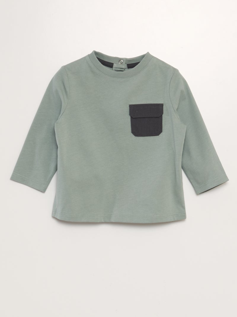 Tee-shirt manches longues basique Kaki - Kiabi