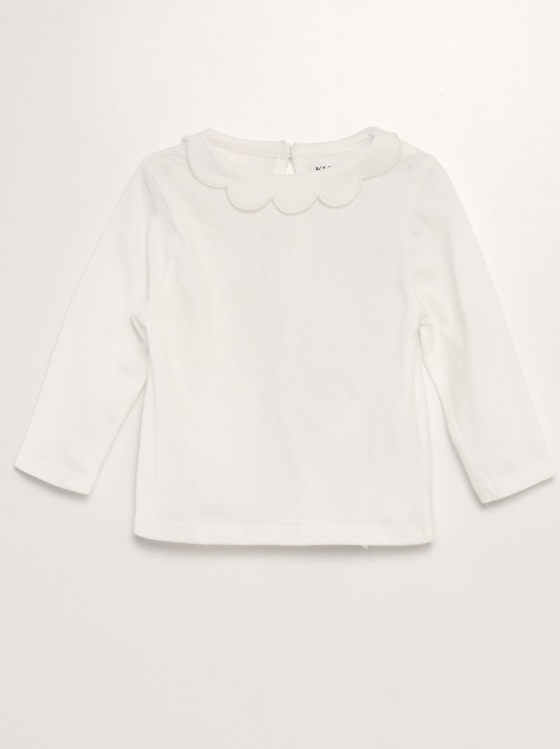 Tee-shirt manches longues col ondulé blanc - Kiabi