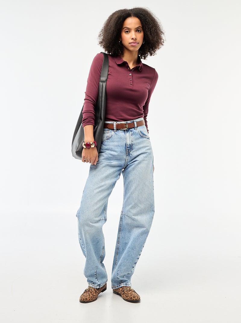 Tee-shirt manches longues col polo Bordeaux - Kiabi