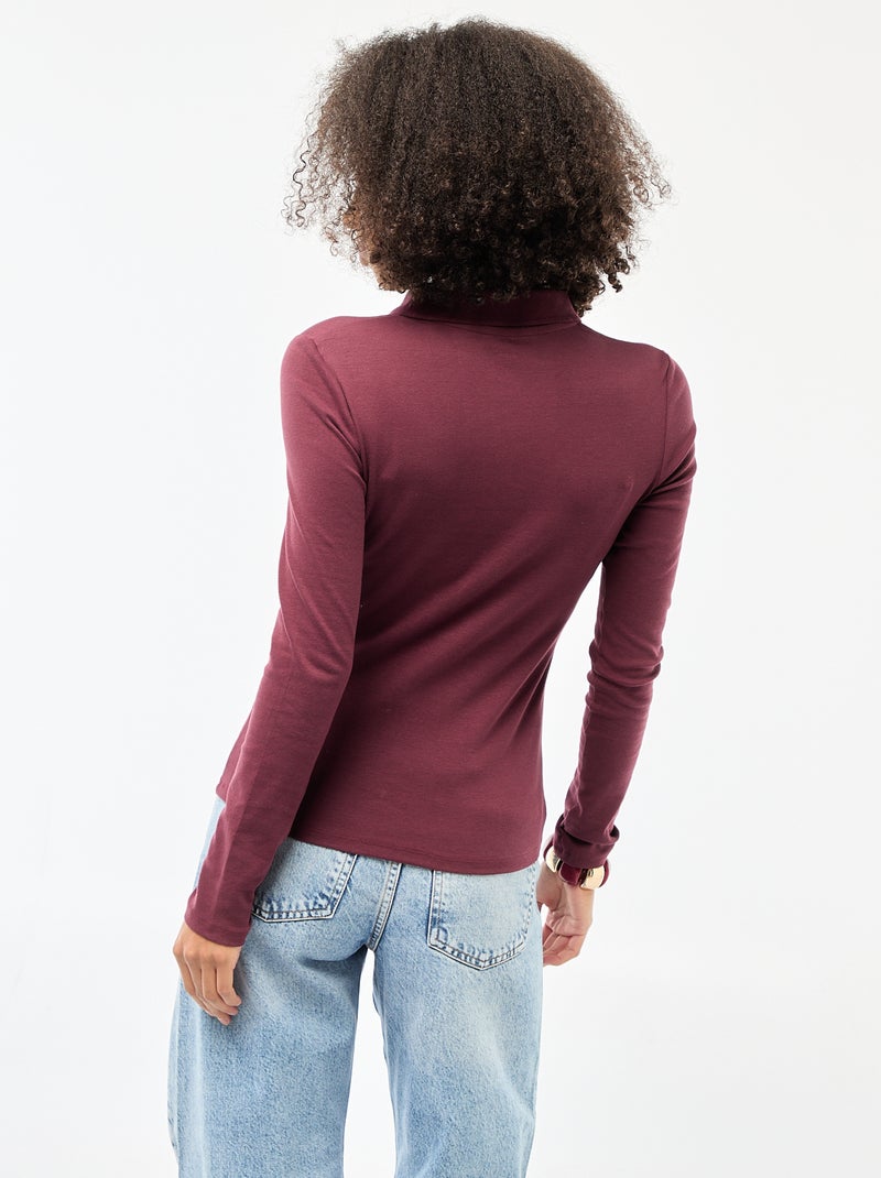 Tee-shirt manches longues col polo Bordeaux - Kiabi