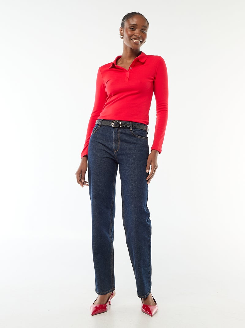 Tee-shirt manches longues col polo Rouge - Kiabi