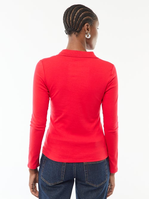 Tee-shirt manches longues col polo - Kiabi