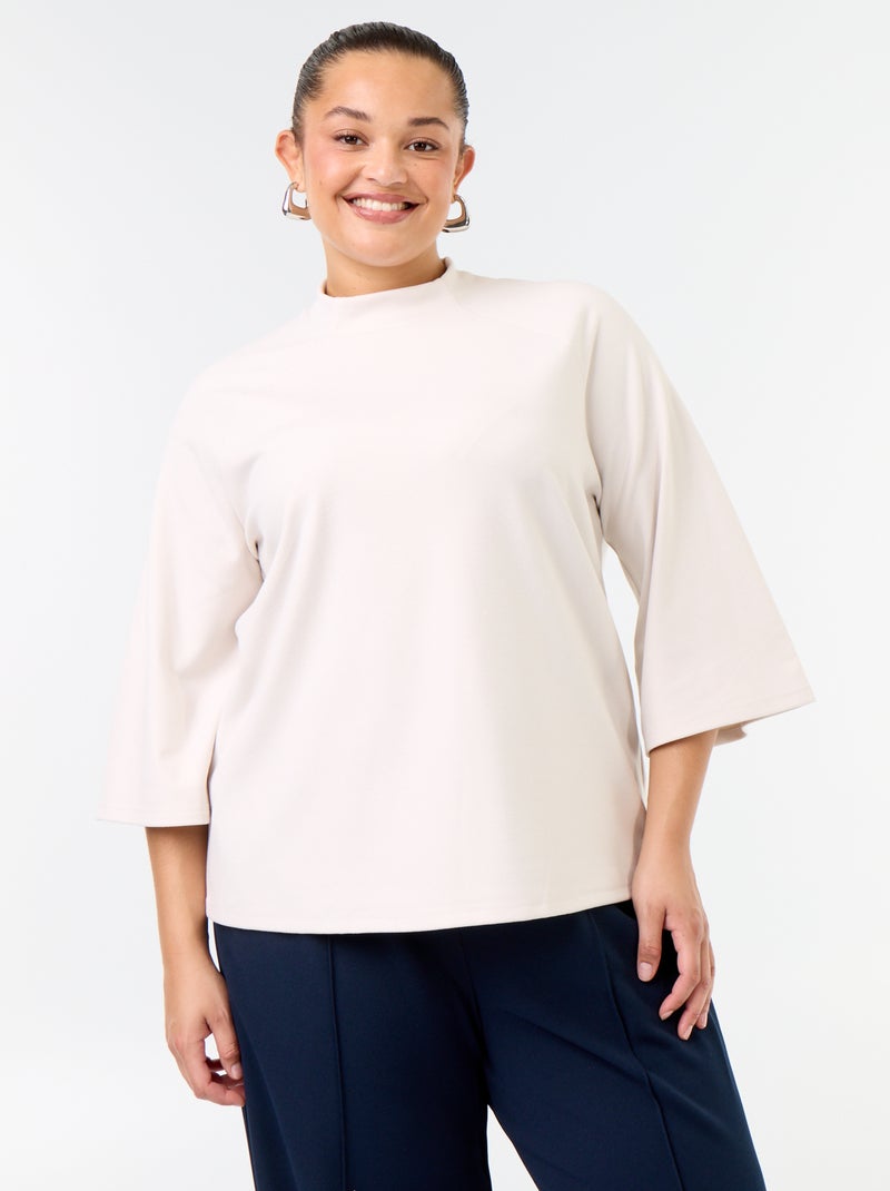 Tee-shirt manches longues en maille doudou Beige - Kiabi