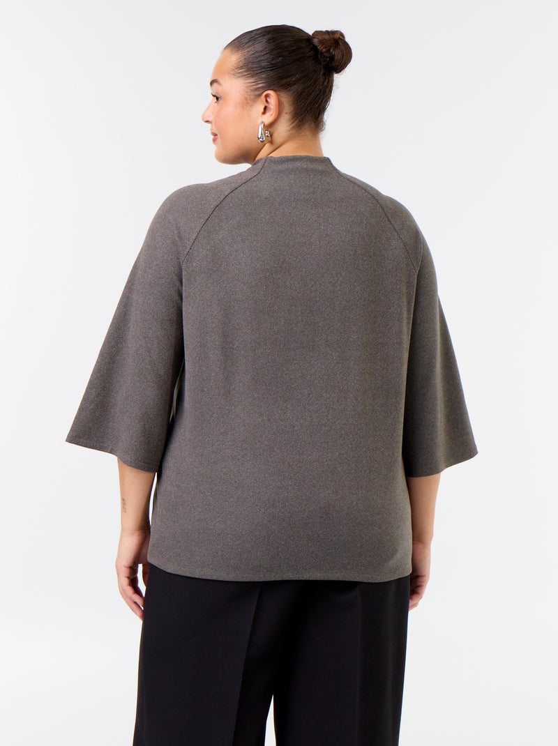 Tee-shirt manches longues en maille doudou Gris - Kiabi