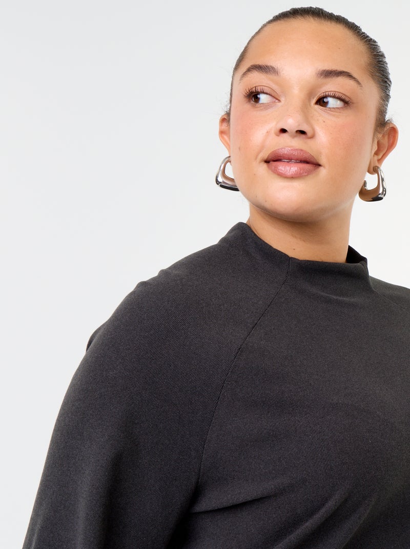 Tee-shirt manches longues en maille doudou Noir - Kiabi