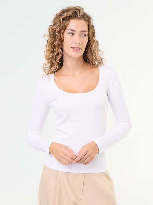 Tee-shirt manches longues en rib - Kiabi