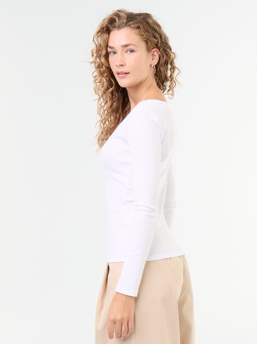 Tee-shirt manches longues en rib - Kiabi