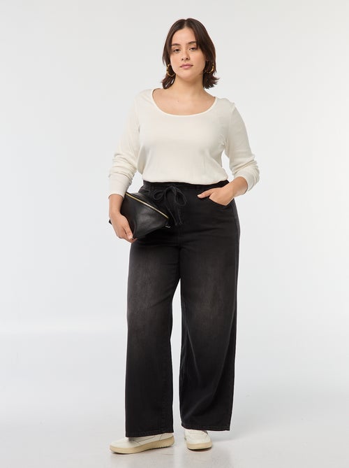 Tee-shirt manches longues en rib côtelé - Kiabi