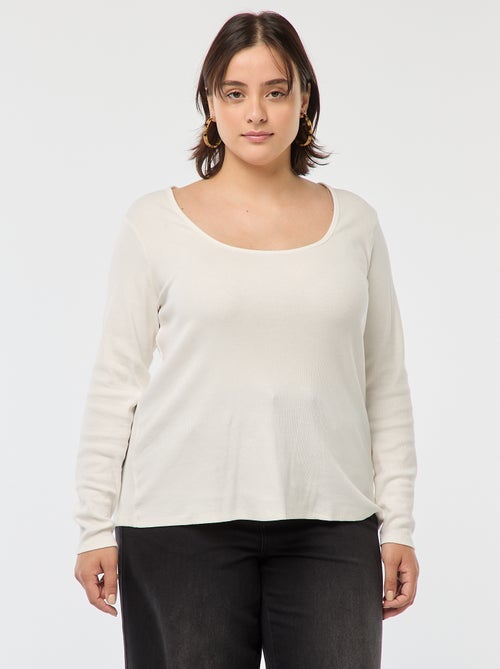 Tee-shirt manches longues en rib côtelé - Kiabi