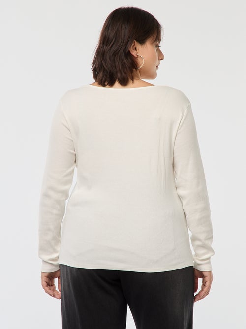 Tee-shirt manches longues en rib côtelé - Kiabi