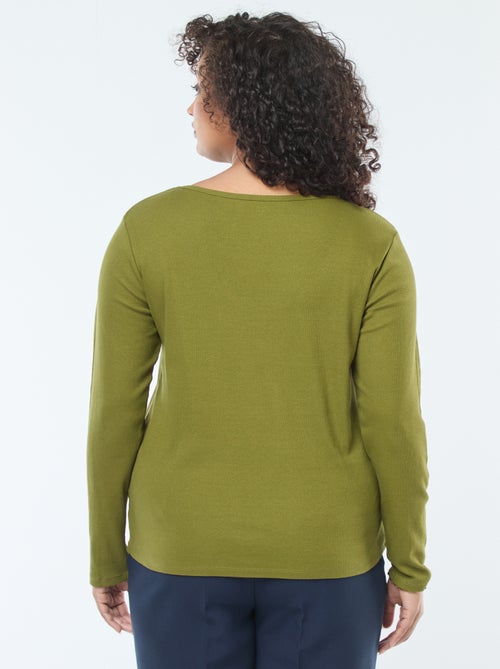 Tee-shirt manches longues en rib côtelé - Kiabi