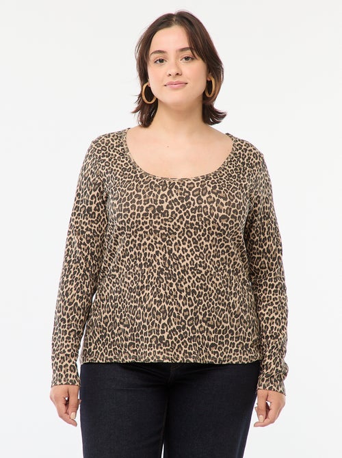 Tee-shirt manches longues en rib côtelé - Kiabi