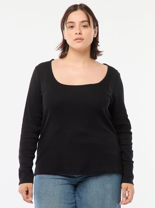 Tee-shirt manches longues en rib côtelé - Kiabi