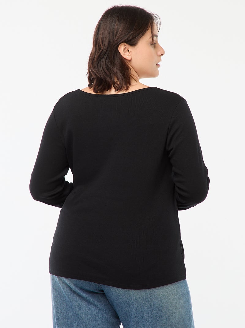 Tee-shirt manches longues en rib côtelé Noir - Kiabi