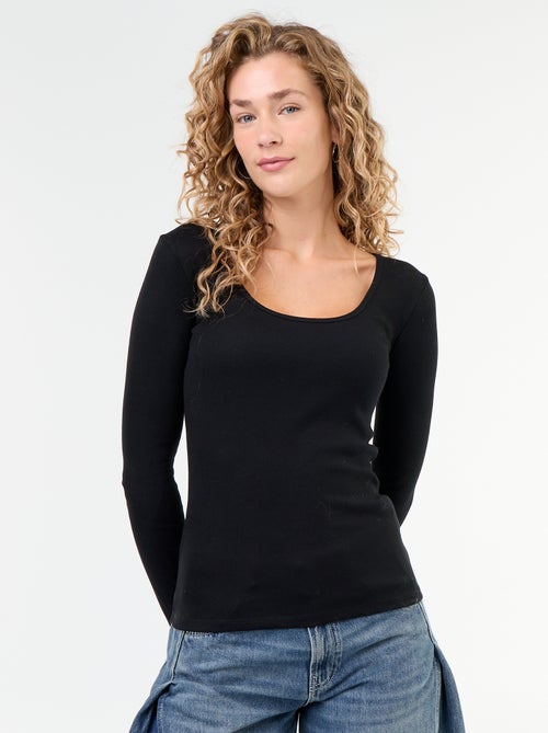 Tee-shirt manches longues en rib - Kiabi