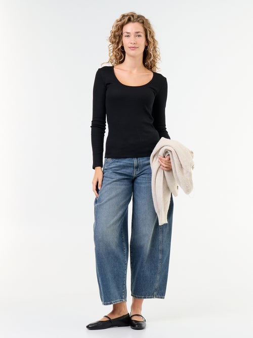 Tee-shirt manches longues en rib - Kiabi