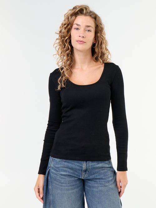 Tee-shirt manches longues en rib - Kiabi