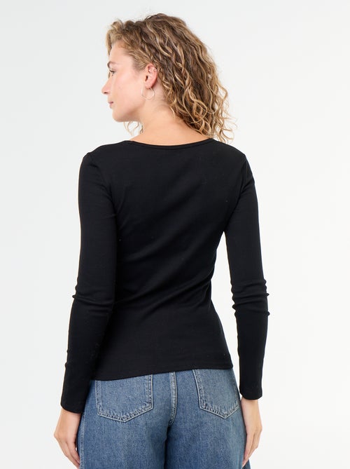 Tee-shirt manches longues en rib - Kiabi