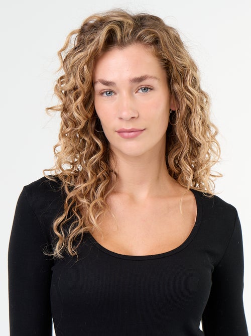 Tee-shirt manches longues en rib - Kiabi