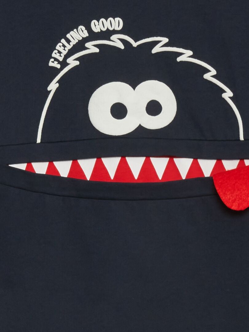Tee-shirt manches longues imprimé bleu marine - Kiabi