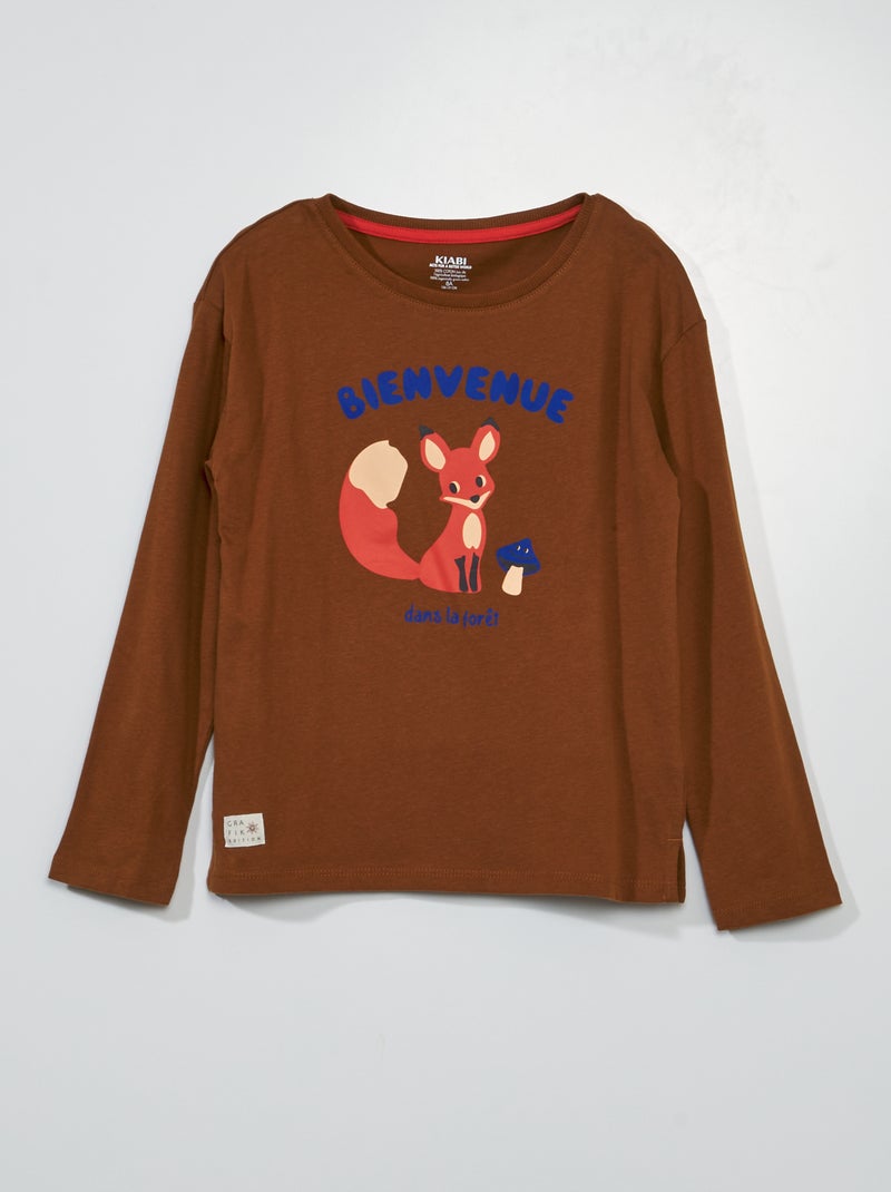 Tee-shirt manches longues imprimé 'renard' Marron - Kiabi