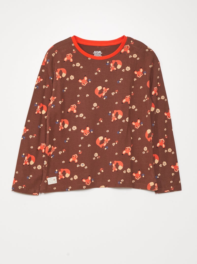 Tee-shirt manches longues imprimé 'renard' Marron renard - Kiabi