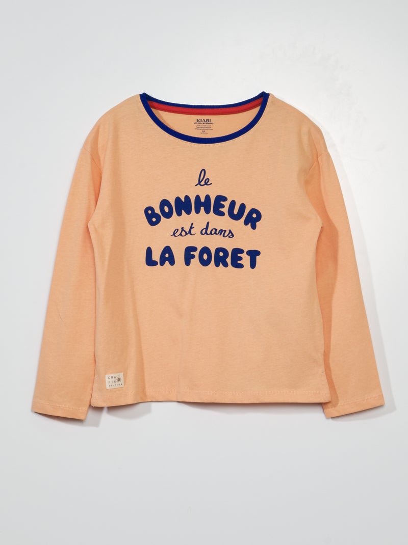 Tee-shirt manches longues imprimé Rose - Kiabi