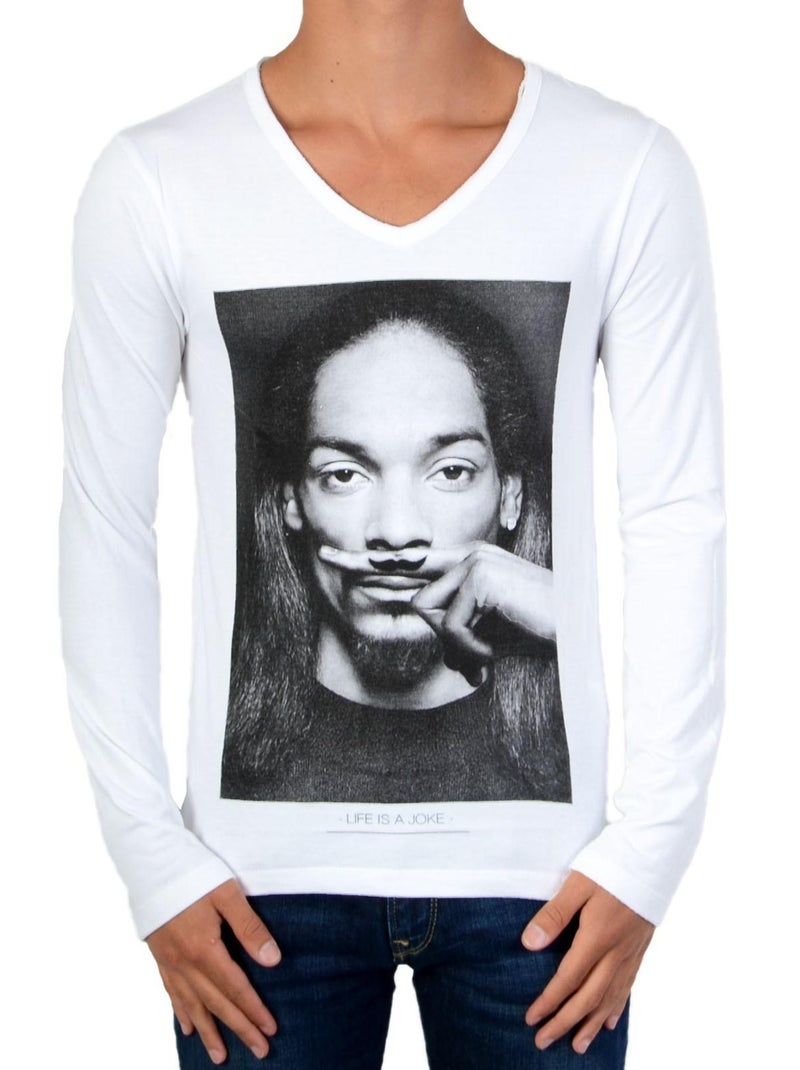 Tee Shirt Manches Longues Little Eleven Paris Snoop LS Blanc Blanc - Kiabi