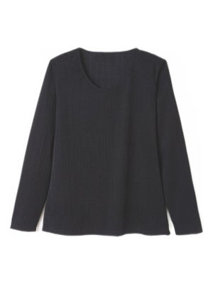 T-shirt Manches Longues Femme – Maille Côtelée, Coupe Ajustée – Polyester/élasthanne, Col Rond – Basique Décontracté