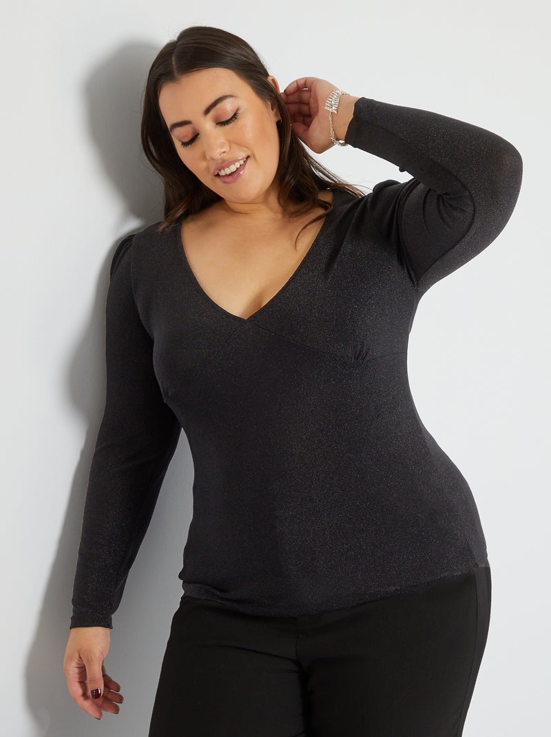 Tee-shirt manches longues pailleté noir - Kiabi