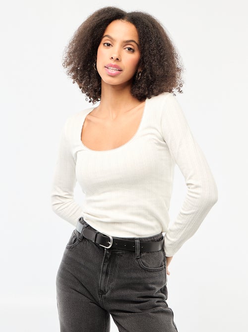 Tee-shirt manches longues pointelle - Kiabi