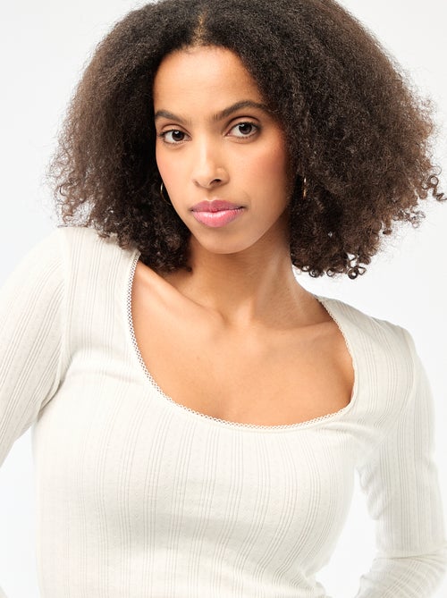 Tee-shirt manches longues pointelle - Kiabi