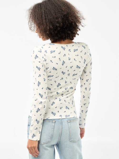 Tee-shirt manches longues pointelle - Kiabi