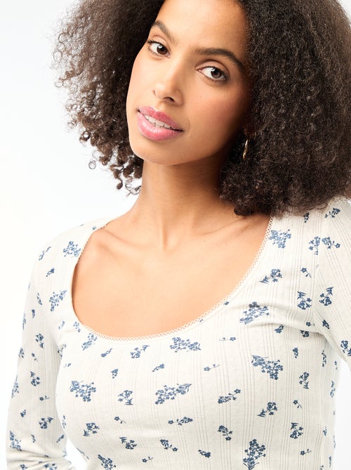 Tee-shirt manches longues pointelle - Kiabi