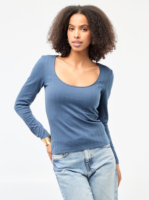 Tee-shirt manches longues pointelle - Kiabi