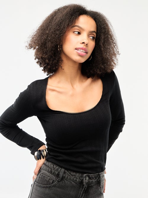 Tee-shirt manches longues pointelle - Kiabi