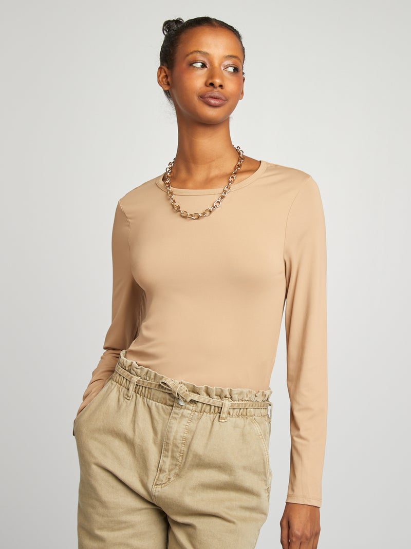 Tee-shirt manches longues stretch Beige - Kiabi