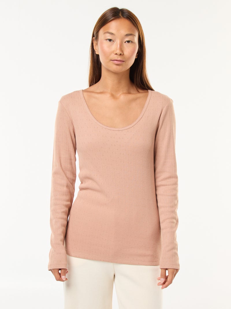 Tee-shirt manches longues thermorégulateur Beige - Kiabi