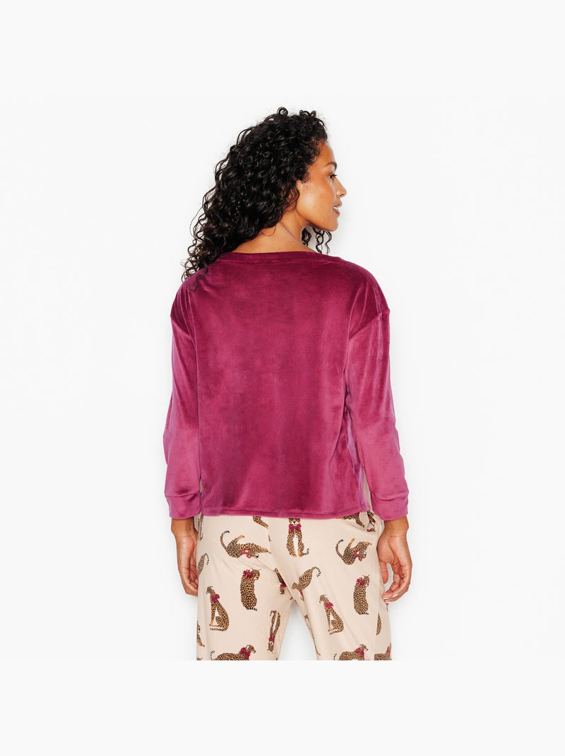 Tee-shirt manches longues velours fluffy - rougegorge lingerie Bordeaux - Kiabi