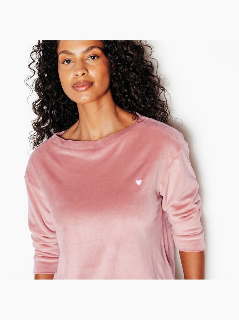 Tee-shirt manches longues velours fluffy - rougegorge lingerie Rose - Kiabi