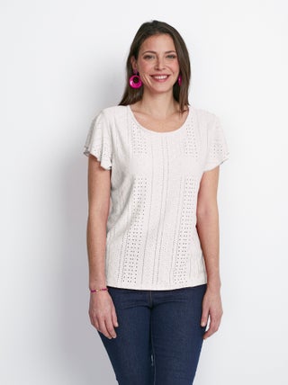 Tee-shirt manches papillon maille ajourée