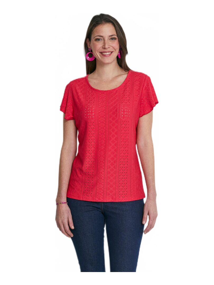 Tee-shirt manches papillon maille ajourée Rose - Kiabi