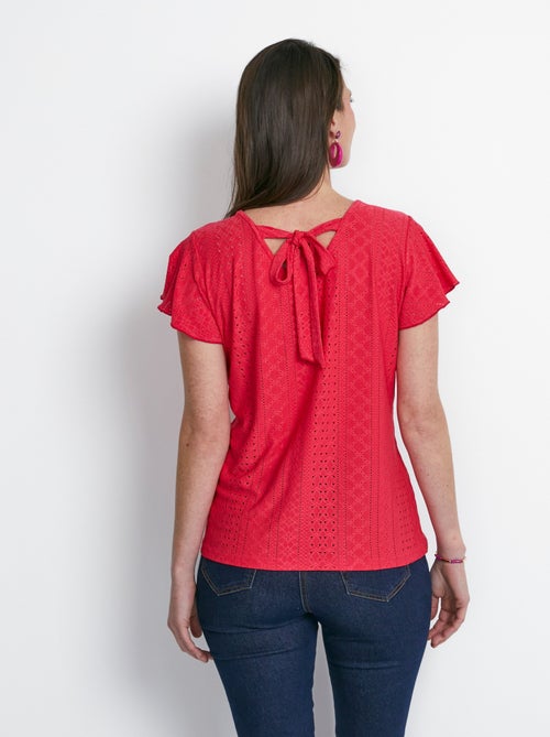 Tee-shirt manches papillon maille ajourée - Kiabi