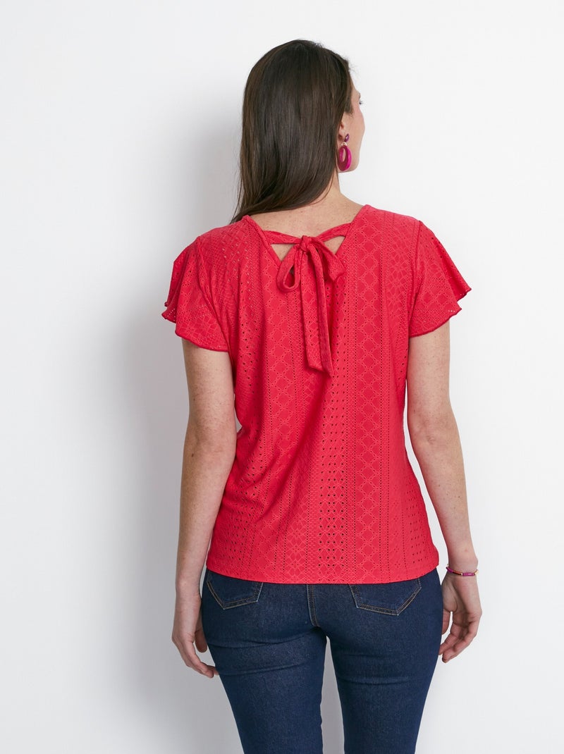 Tee-shirt manches papillon maille ajourée Rose - Kiabi