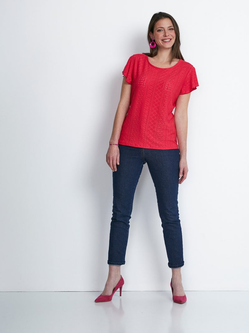 Tee-shirt manches papillon maille ajourée Rose - Kiabi