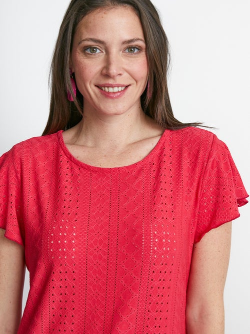 Tee-shirt manches papillon maille ajourée - Kiabi