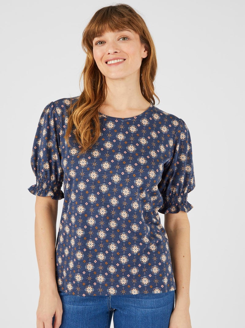 Tee-shirt manches smockées - Damart Bleu marine - Kiabi