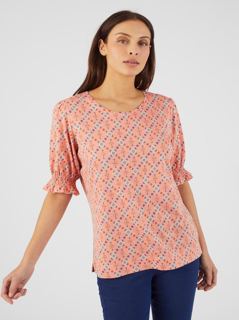 Tee-shirt manches smockées - Damart Rose - Kiabi