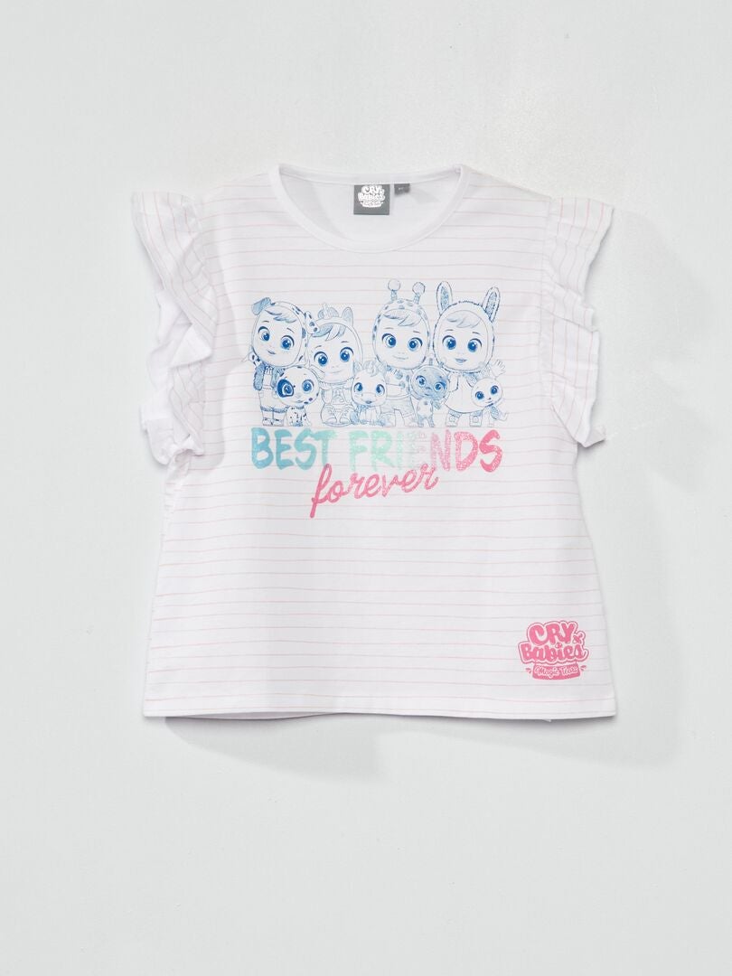Tee-shirt manches volantées 'Cry Babies' blanc - Kiabi