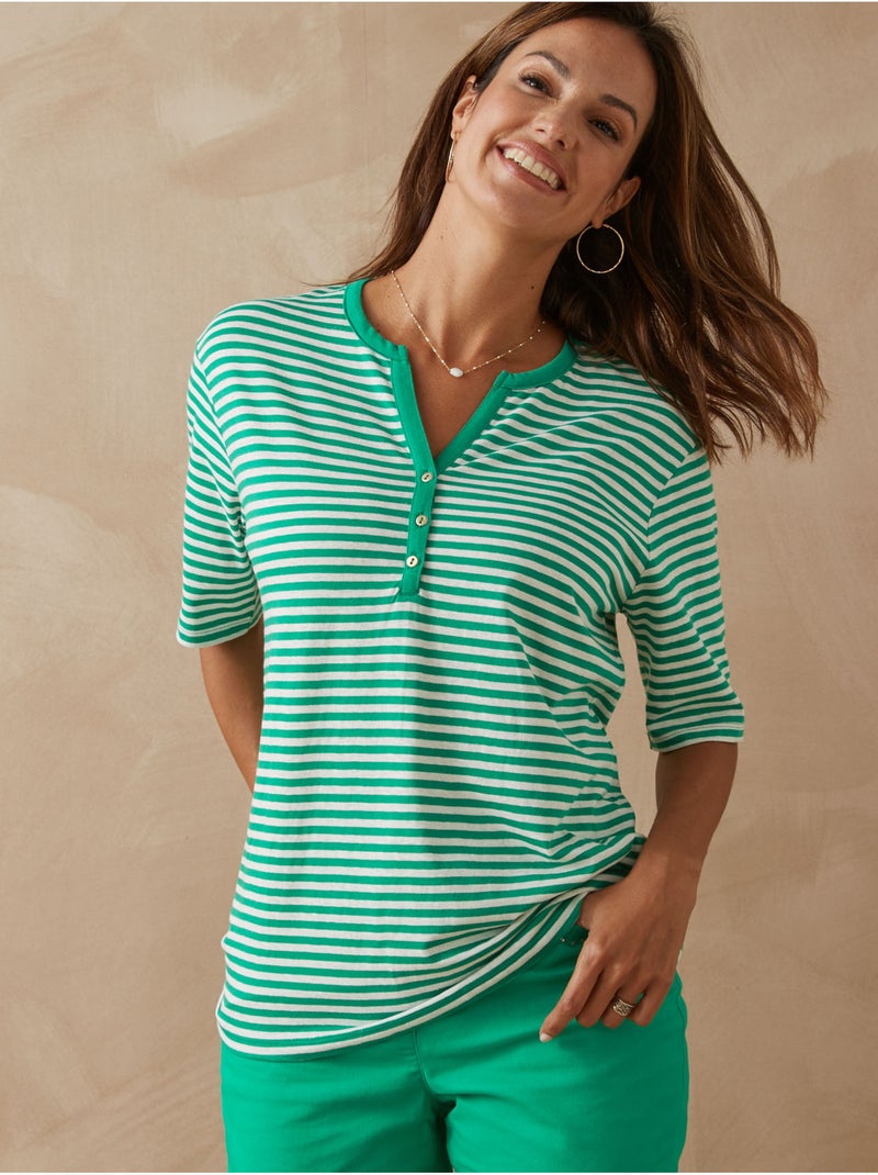Tee-shirt marinière - DAXON Blanc Vert - Kiabi